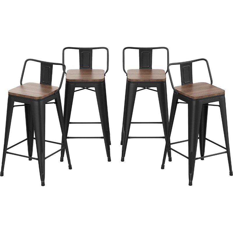 Барные стулья высотой 30 дюймов, барные стулья, промышленные металлические барные стулья, набор из 4 для домашней кухни (30 дюймов, черный), мебель