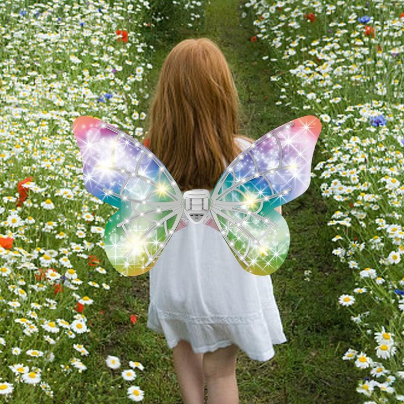 Elf Luminous Fairy Wings Music incandescente Shiny Butterfly Wings Kids Halloween Costume accessori per ragazze Performance puntelli