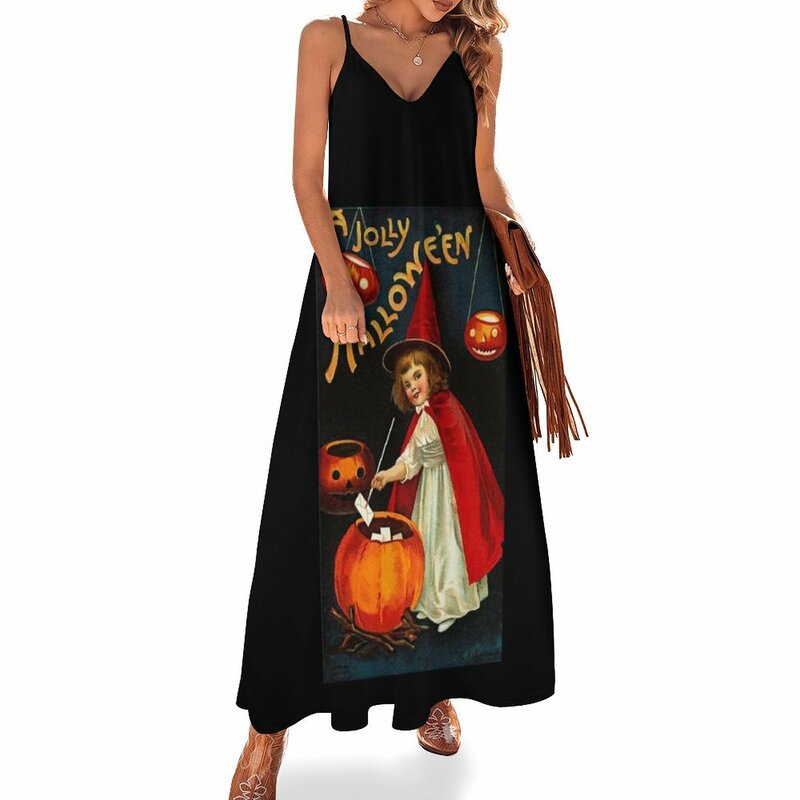 Vestido sin mangas de bruja roja Vintage para mujer, ropa de tendencia para Halloween, 2024