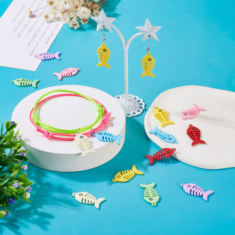14 Stück niedliche Fischgräten legierung schwimmende Anhänger Charms für DIY Ohrringe Halskette Schlüssel bund dekorieren Zubehör