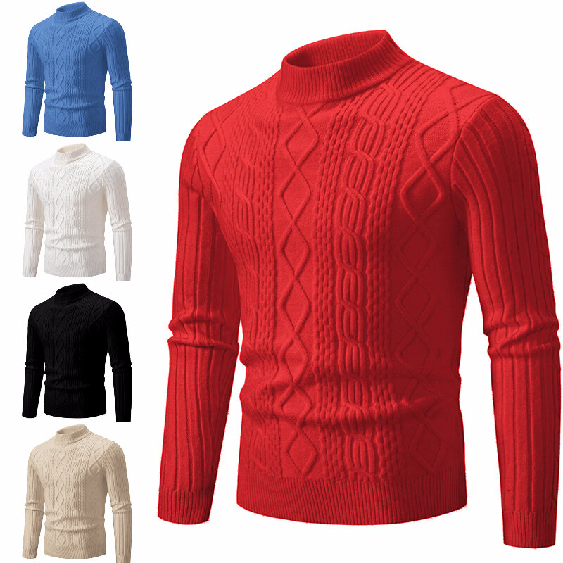 男性用ジャカードネックセーター、暖かいスリムなプルオーバー、厚くて高品質、4つのスタイル、冬、2023