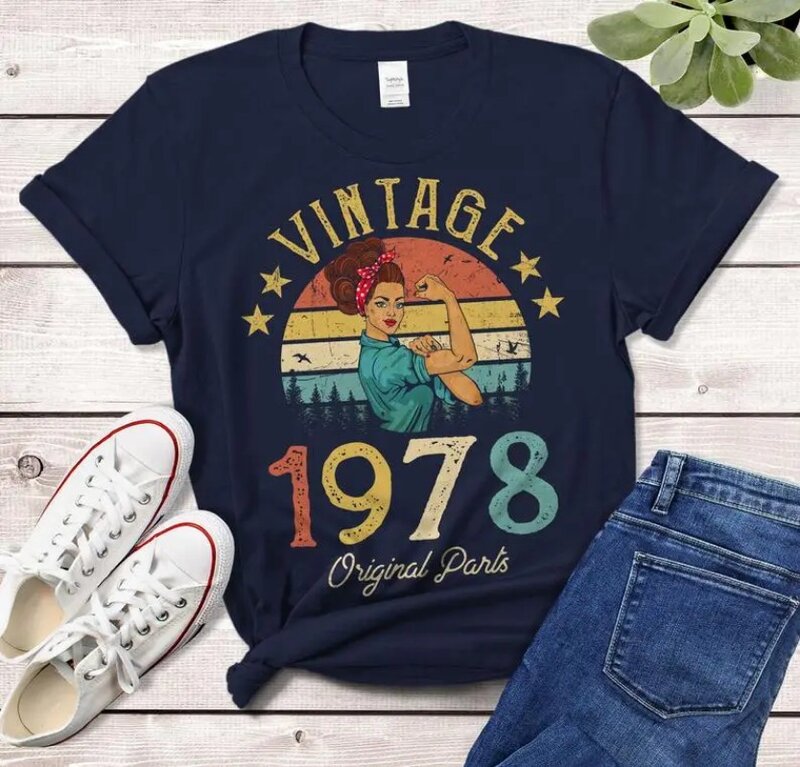 Damski bawełniany t-shirt Vintage 1978 t-shirt wykonany w 44. Urodziny z modą na co dzień z krótkim rękawem koszulki w stylu Harajuku z dekoltem