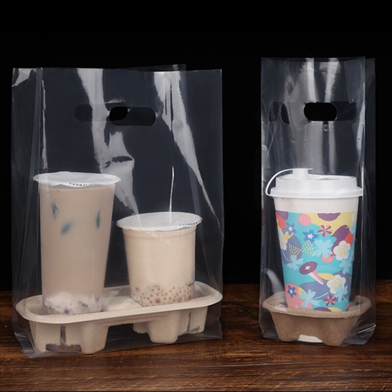 Prodotto personalizzato, sacchetto da asporto per alimenti personalizzato sacchetti di plastica trasparenti per imballaggio di tè al latte e caffè in plastica usa e getta