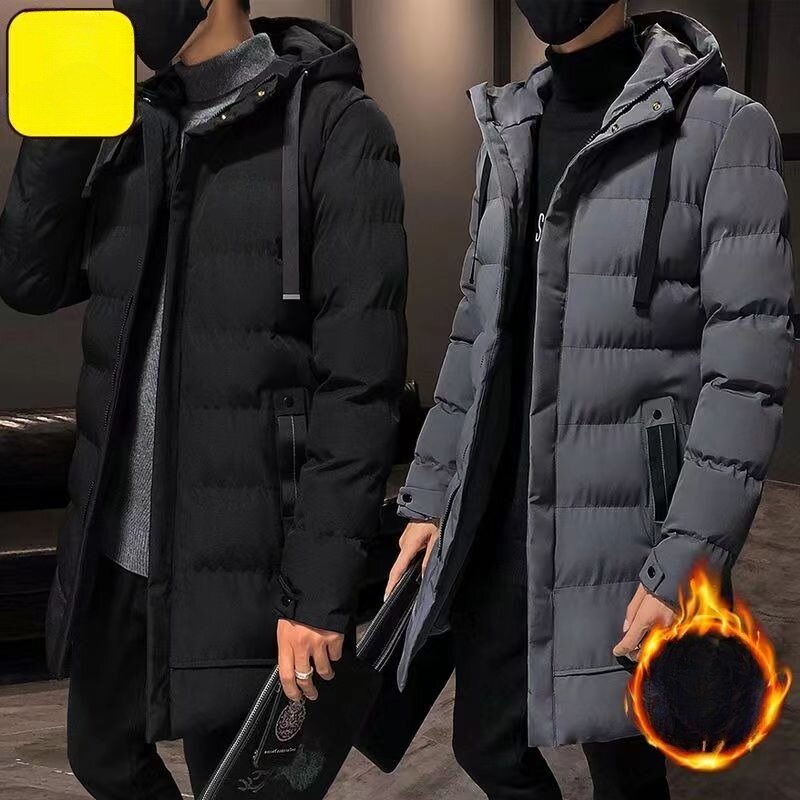 2023 New Men Down Cotton Coat Winter Mid-length Loose Jacket Thicken Windbreak Warm Parkas Hooded Outwear Leisure Overcoat