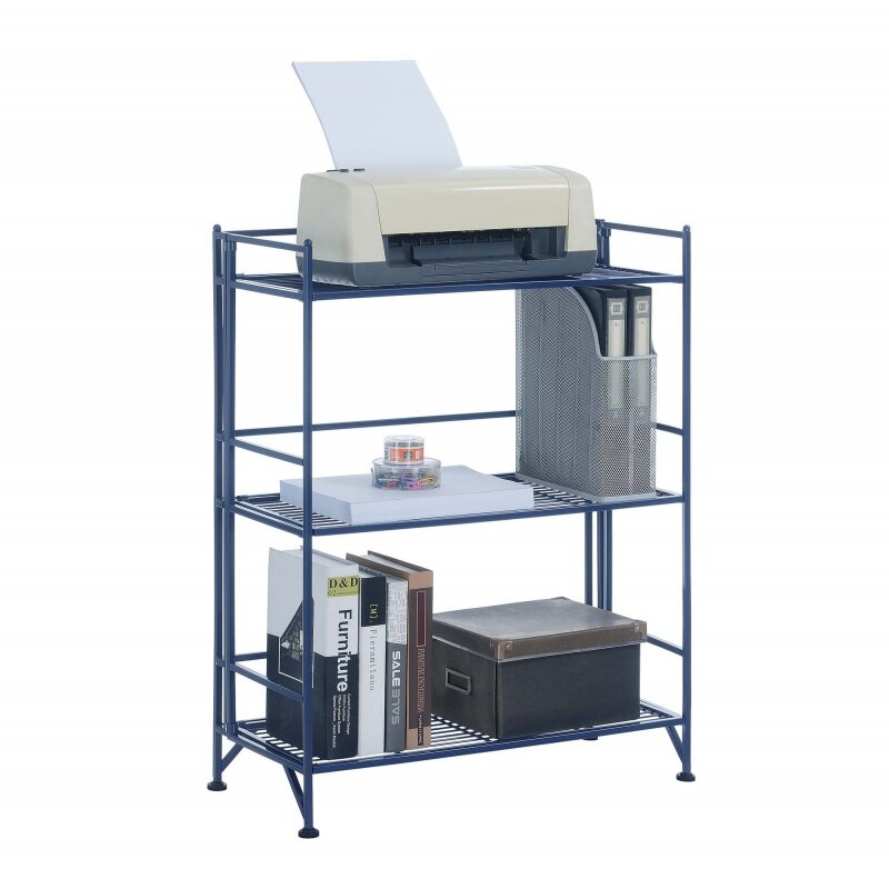 Convenience Concepts Xtra Storage 3 Tier Wide Folding Metal Shelf, Cobalt Blue