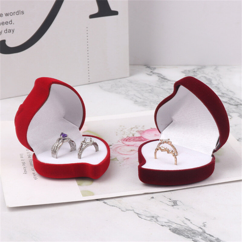 Joyero de terciopelo con forma de corazón, caja organizadora de joyería, propuesta de compromiso para el Día de San Valentín, anillo de boda, regalo