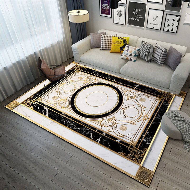 Karpet marmer dekorasi ruang tamu, karpet besar Modern cahaya hitam mewah dekorasi Sofa Area meja dapat dicuci untuk kamar tidur rumah anti-selip