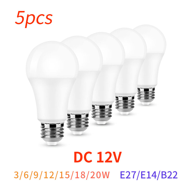 Lampu LED, 5 buah/Lot 12V E27 E14 B22 bohlam Led 3W 6W 9W 12W 15W 18W 20W lampu LED tegangan rendah lampu Bombilla untuk pencahayaan dalam ruangan