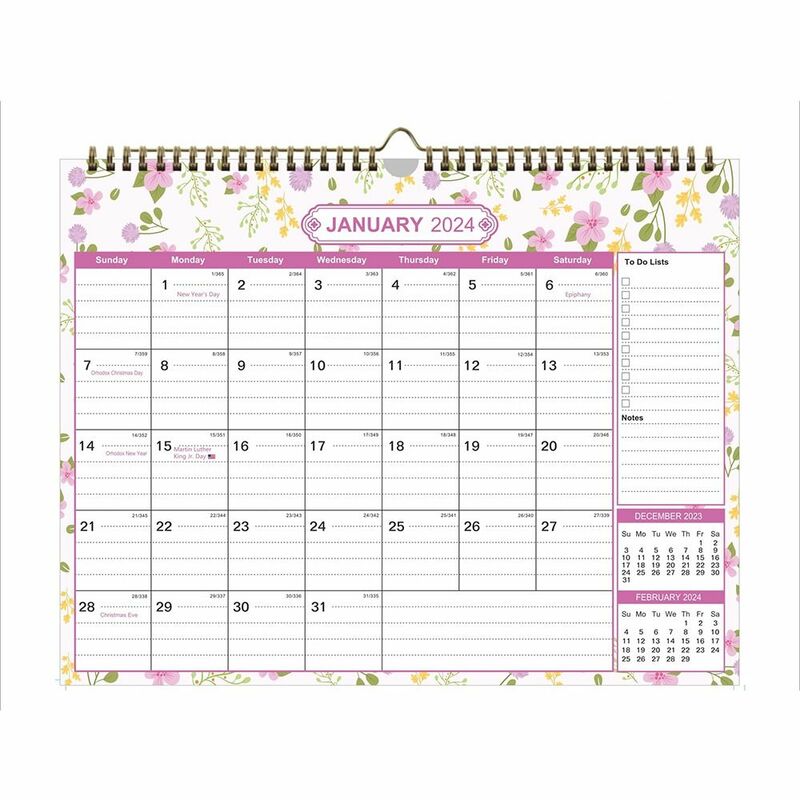 Calendario de pared de papel horario en inglés, planificador colgante de 18 meses, calendario de pared de enero de 2024 a junio de 2025