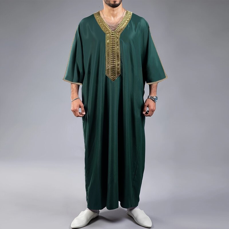 Islam Mannen Kleding Kaftan Moslim Mode Gewaad Geborduurd Losse En Ademende Djellaba Abaya Man Jubba Thobe Moslim Jurk Eid