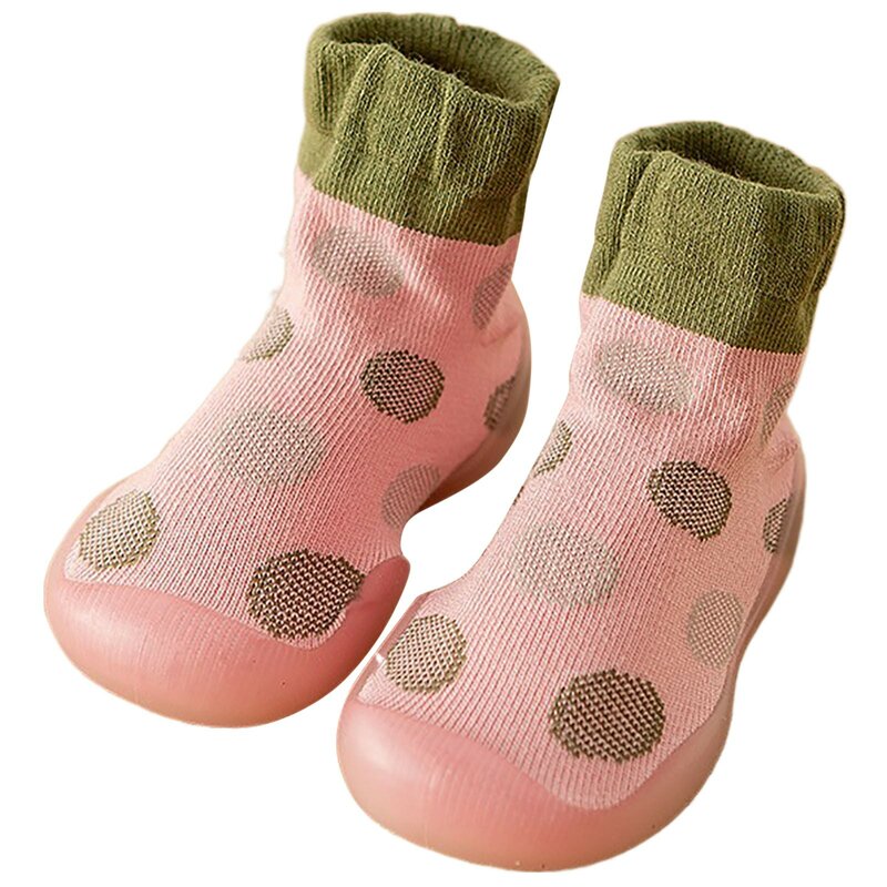 Zapatos Retro de lunares para bebé, calcetín de longitud media, suela suave, talla grande 5