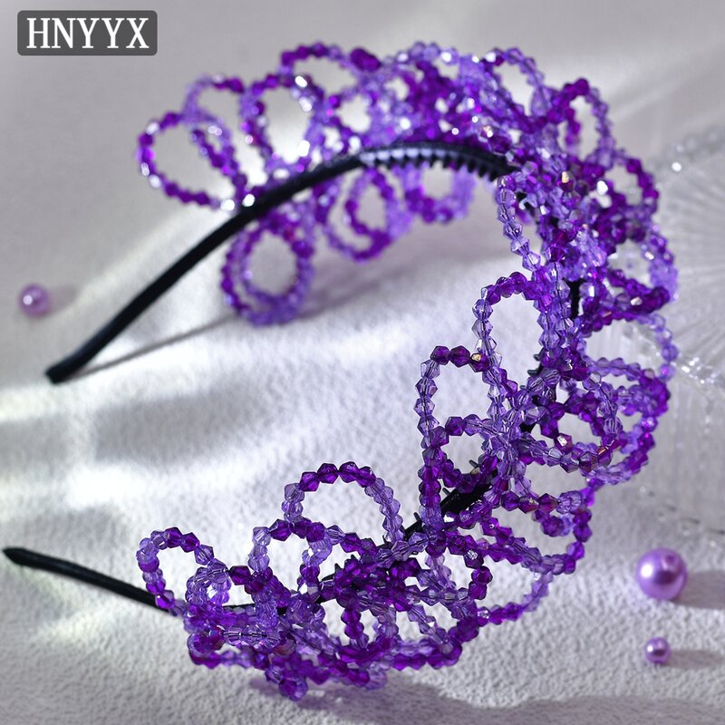 HNYYX europejski styl luksusowa kryształowa opaska ślubna dla nowożeńców fioletowy Rhinestone zroszony obręcz na głowę dziewczyna damskie akcesoria do włosów A168