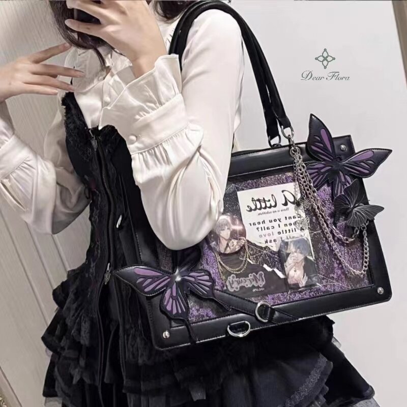 Y2K Labyrinth Butterfly Spider Web Letter Chain Handbags DIY Transparent Ita Bag Lolita Gothic Tote Vintage Fashion Shoulder Bag