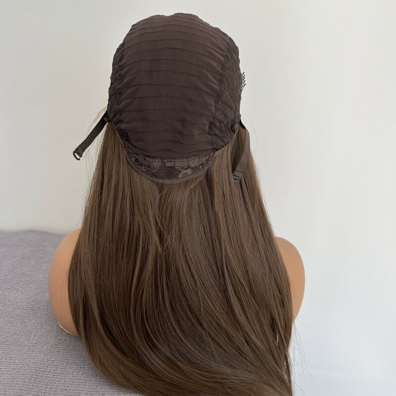 Rambut sintetis Cosplay panjang alami coklat HD renda tanpa lem depan Wig wanita