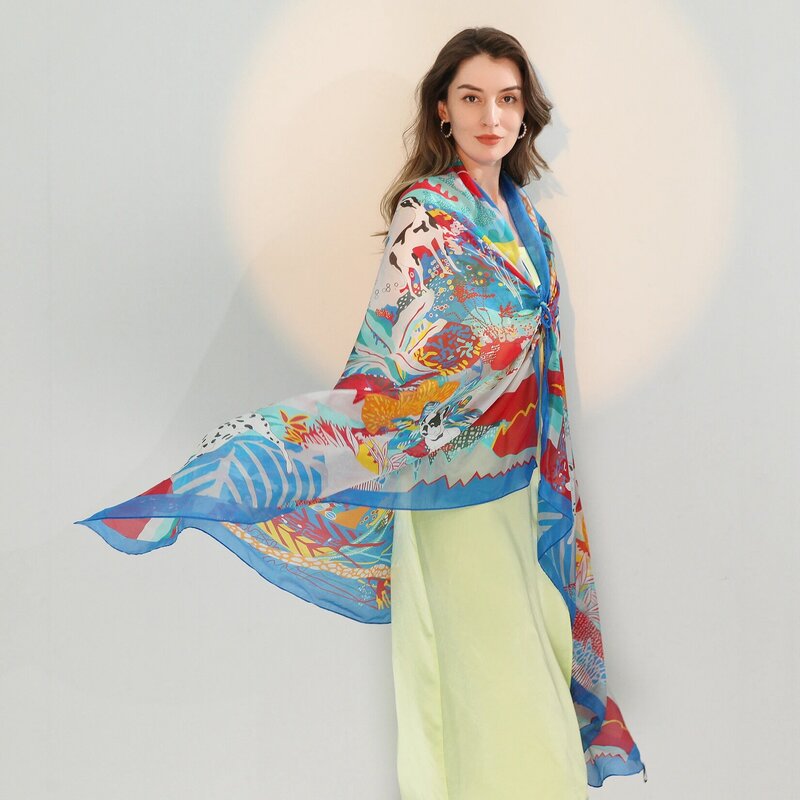 Bufanda de seda larga para mujer, chal estampado de primavera y otoño, chal informal de moda que combina con todo, novedad