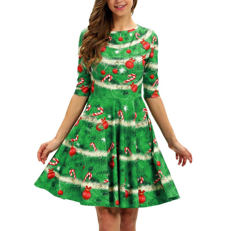 Women's Christmas Printed Long Sleeve Dress Casual Dresses for Teens Ladies T Shirt Dresses