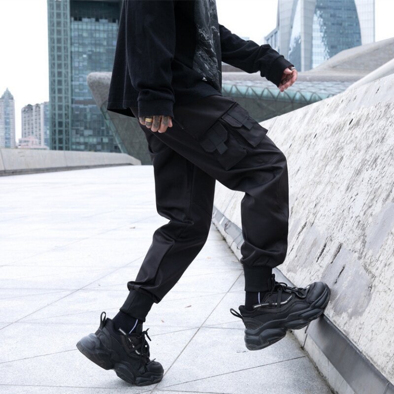 Новое поступление осени 2024, мужские тактические брюки-карго с несколькими карманами в стиле High Street, стильные штаны с манжетами Y2K Techwear