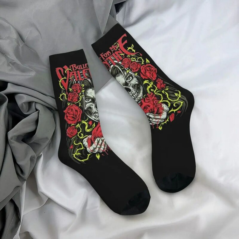 Autumn Winter Funny Unisex Bullet For My Valentine Roses Heart Socks Metal Music Breathable Crew Socks