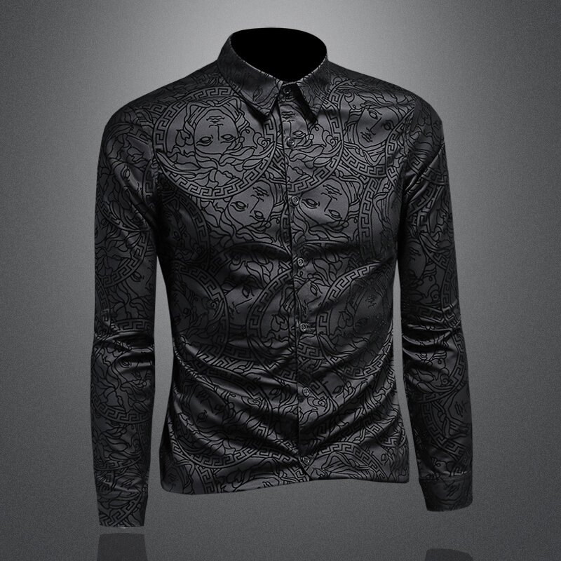 Camisa de manga larga negra de lujo para hombres, tela de alta calidad, ajuste Delgado, moda de negocios, Boutique, nuevo estilo, ropa para hombres