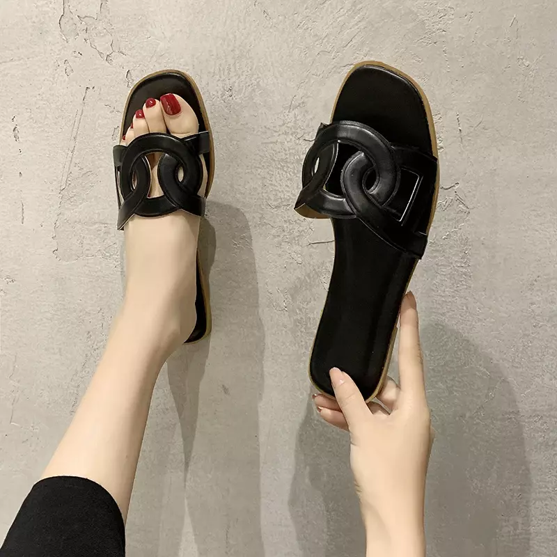 Sandalias de tacón bajo para mujer, zapatillas de marca de lujo, de diseñador famoso, para interiores, baño y exteriores