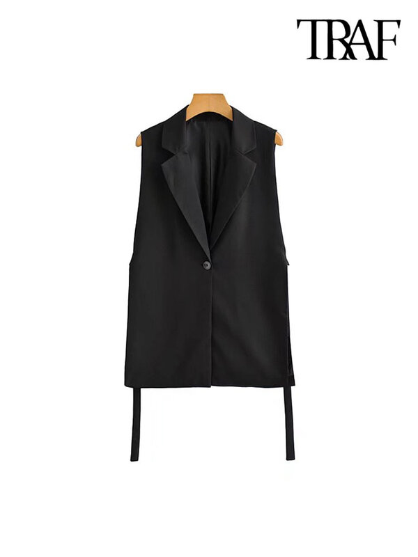 TRAF-Chaleco Vintage sin mangas con aberturas laterales para mujer, prendas de vestir exteriores con botones delanteros, chaleco elegante, Tops