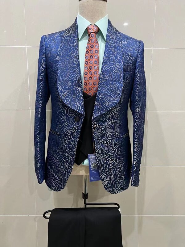Blazer Bunga Siap Dipakai Kerah Puncak Berkancing Sebaris Gaun Pengantin Pria Jaket Rompi Celana Bisnis Pintar Kasual Setelan Pria