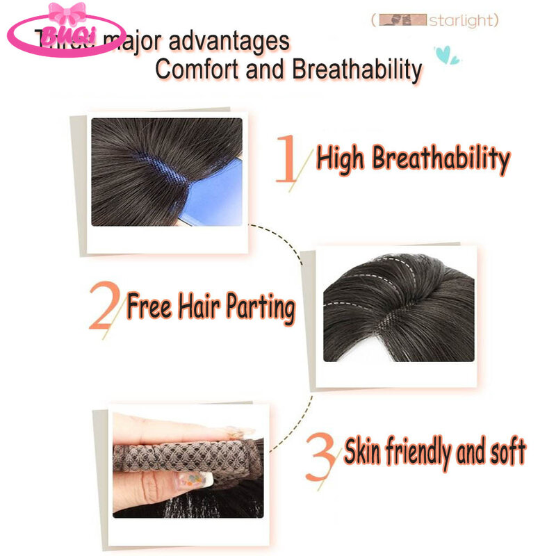 BUQI Synthetic 3D French Bangs Clip-in Extensions Invisible Hairpieces Natural Fake Bangs Invisible Clourse Hairpiece for Women