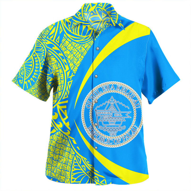 Camisas de impressão da bandeira nacional 3D, emblema da República de Palau, brasão, camisas curtas gráficas, blusas vintage, novas, verão