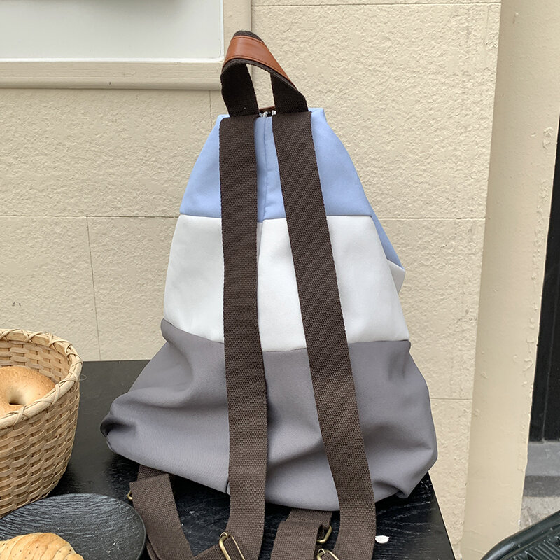Nylonowe damskie torby szkolne Kawaii dla dziewczynek plecak śliczne na co dzień małe studenci pozioma siatka blokowanie kolorów plecaki dla kobiet