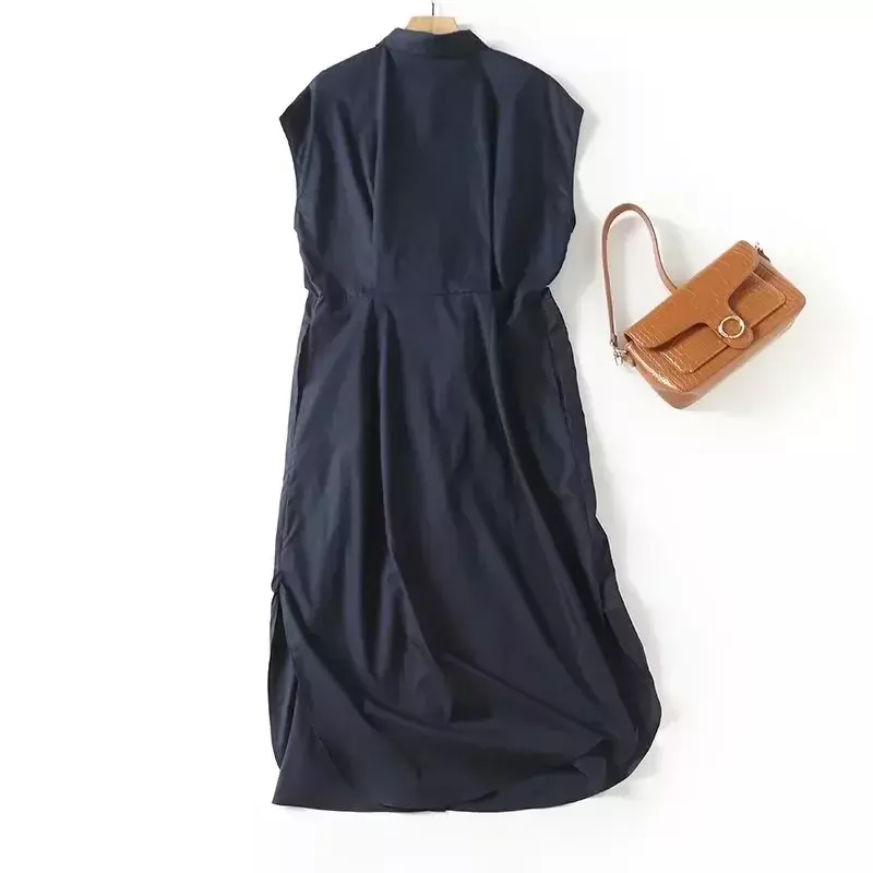 Damska 2023 elegancka moda minimalistyczny Design pasek wysokiej jakości sukienka Retro koszulka bez rękawów sukienka Vestidos