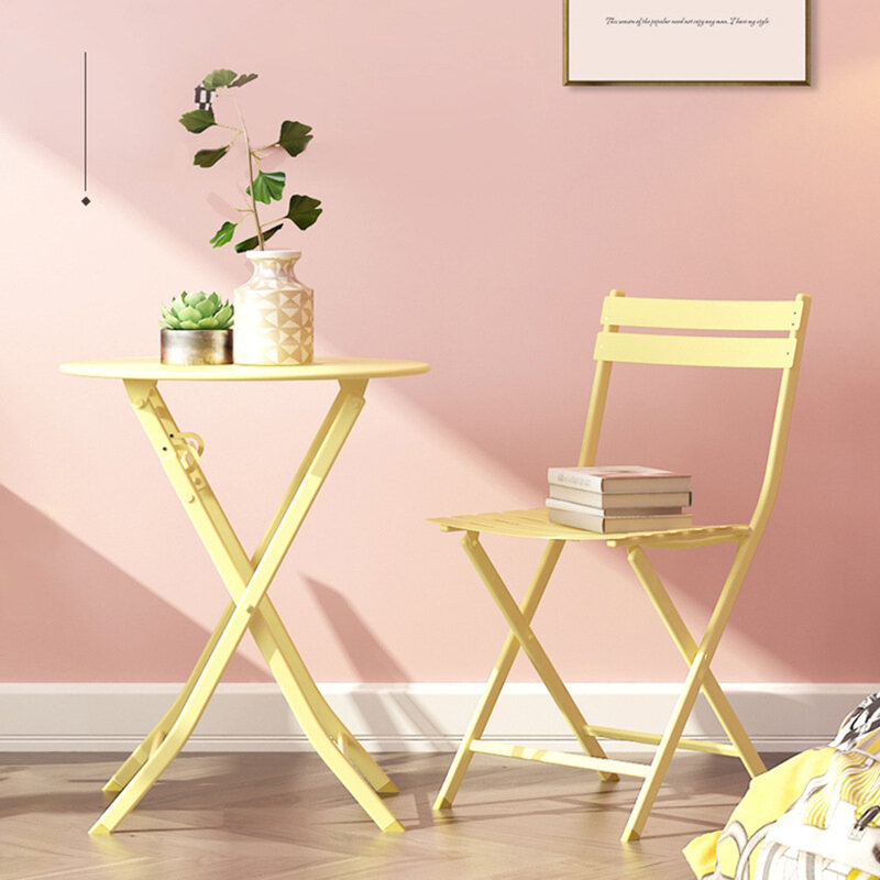 Tavolo e sedie rotondi pieghevoli gialli da 3 pezzi Set da bistrot per Patio con comodi posti a sedere