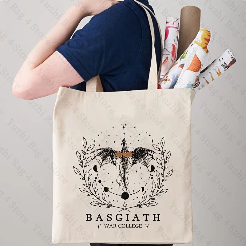 Basgiath-女性のためのウォーズユニバーシティパターンのキャンバストートバッグ、ニューヨークの第4ウィングのショッピングバッグ、ショルダーバッグ、ブックウェアの最高のギフト