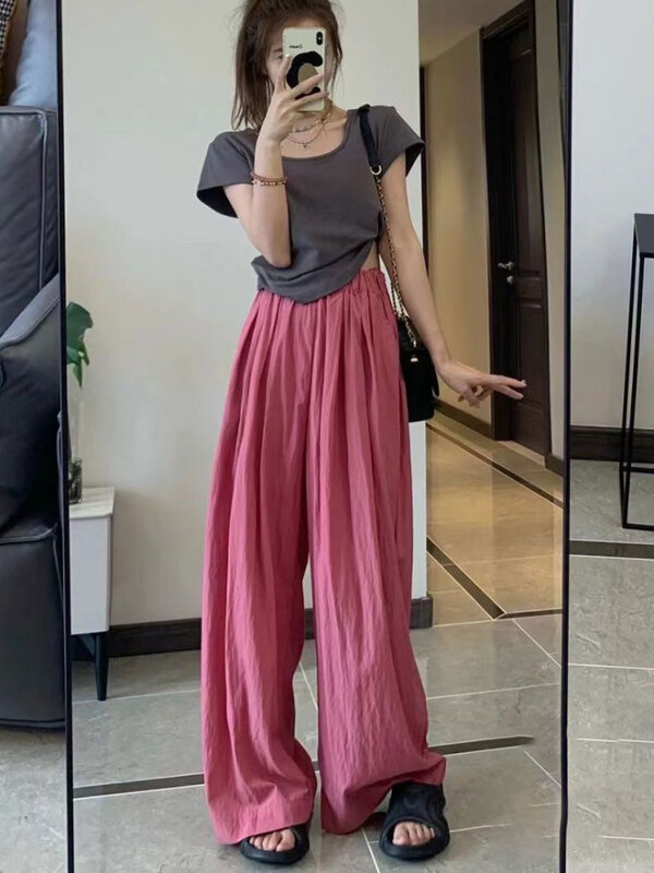 Pantaloni in lino 2023 cotone pantaloni Casual a gamba larga da donna Vintage Y2K larghi pantaloni dritti estivi femminili oversize moda coreana