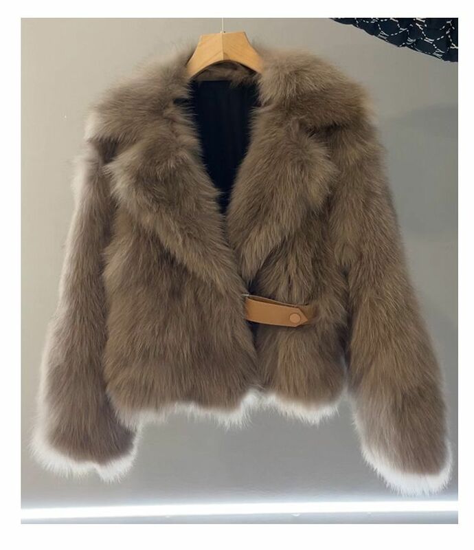 Casaco de pele de raposa curto feminino, fino e versátil, casual e solto, grosso e quente, casaco de pele feminino, estilo coreano, inverno, novo