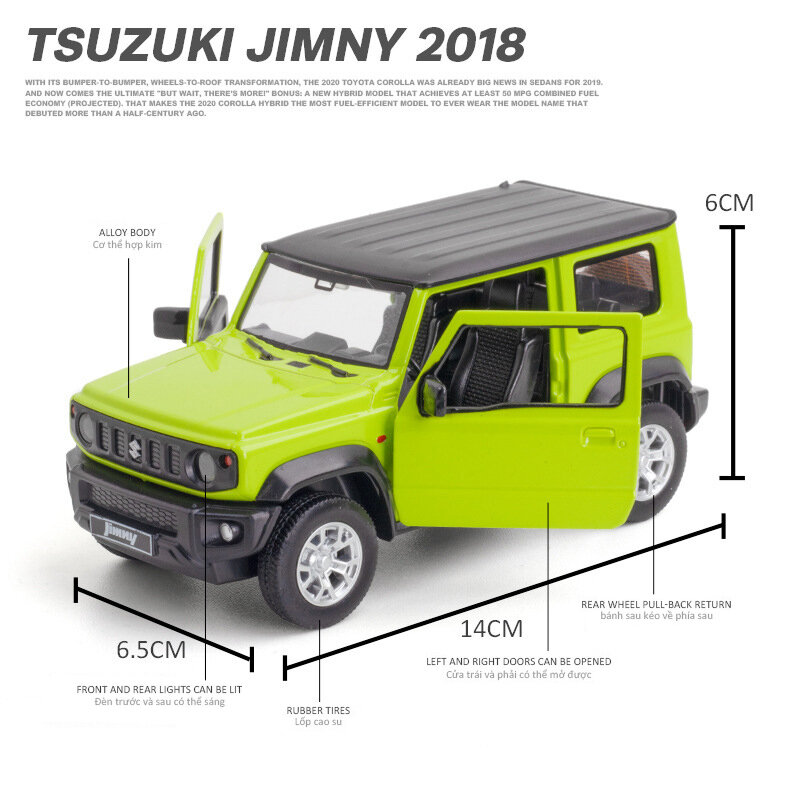 1/26 Suzuk1 JIMNY lega Diecast macchinine modello 2 porte Opend tirare indietro veicoli fuoristrada con giocattoli leggeri e sonori per bambini