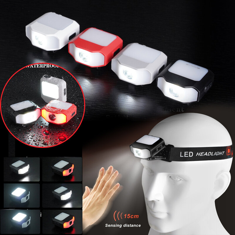 Mini linterna LED COB para la cabeza, linterna con Sensor, tapa con Clip, faro portátil para acampar al aire libre, 1 piezas