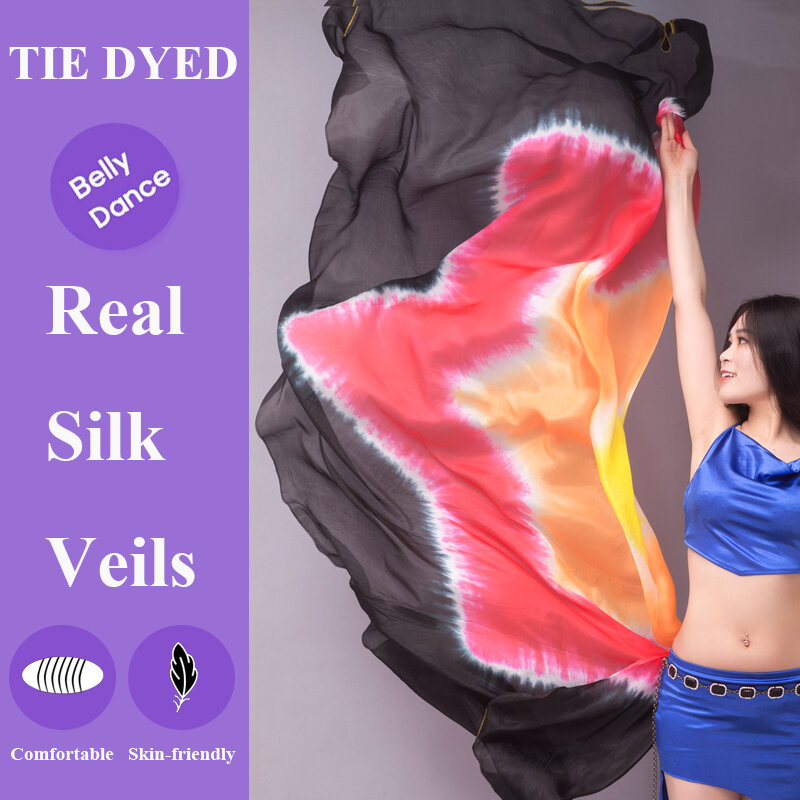 Donne cinesi personalizzate danza del ventre veli di seta reale Tie Dye colori sfumati di seta naturale