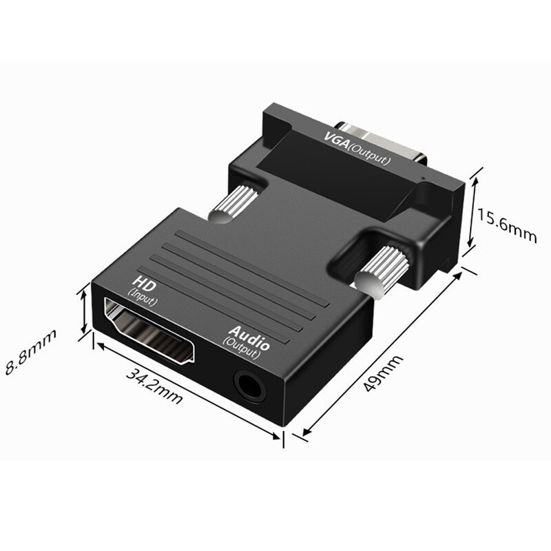 Видеоадаптер HDMI (штекер)/VGA (разъем), HD 1080p, с аудиовыходом, для ПК, ноутбуков, медиаплееров, компьютеров, дисплеев, проекторов