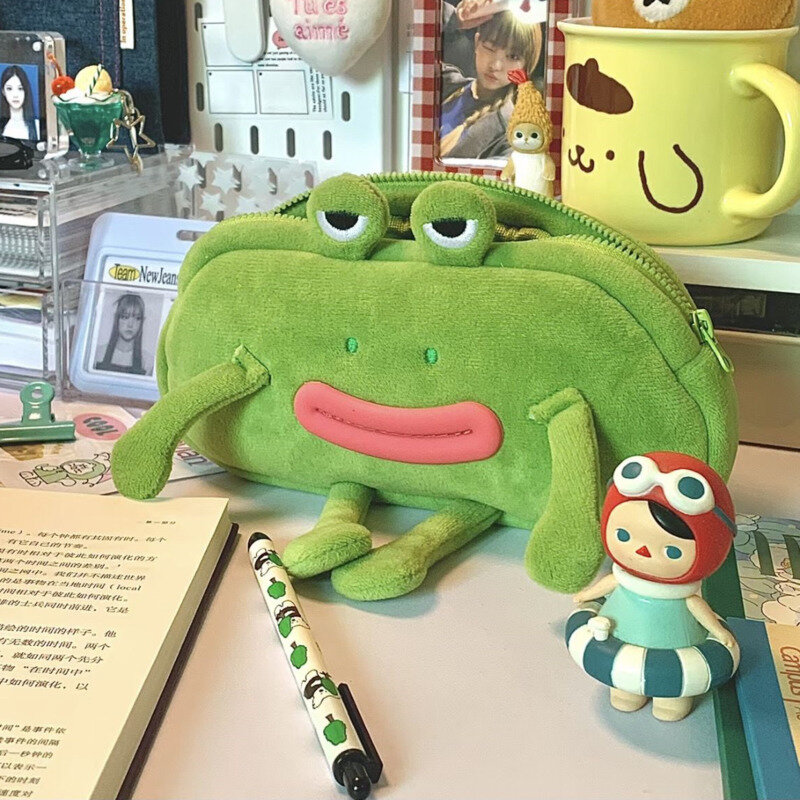 Cute Mini Bags Frog Design borse in peluche borse per penne Casual da donna borse per penne di grande capacità Kawaii Cartoon piccole borse borsa per penna Versatile