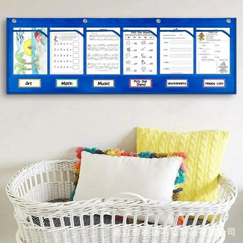 Hanging File Organizer For Classroom Storage Pocket Charts With Labels Paper Organizer With 6 Clear Pockets For Home Office