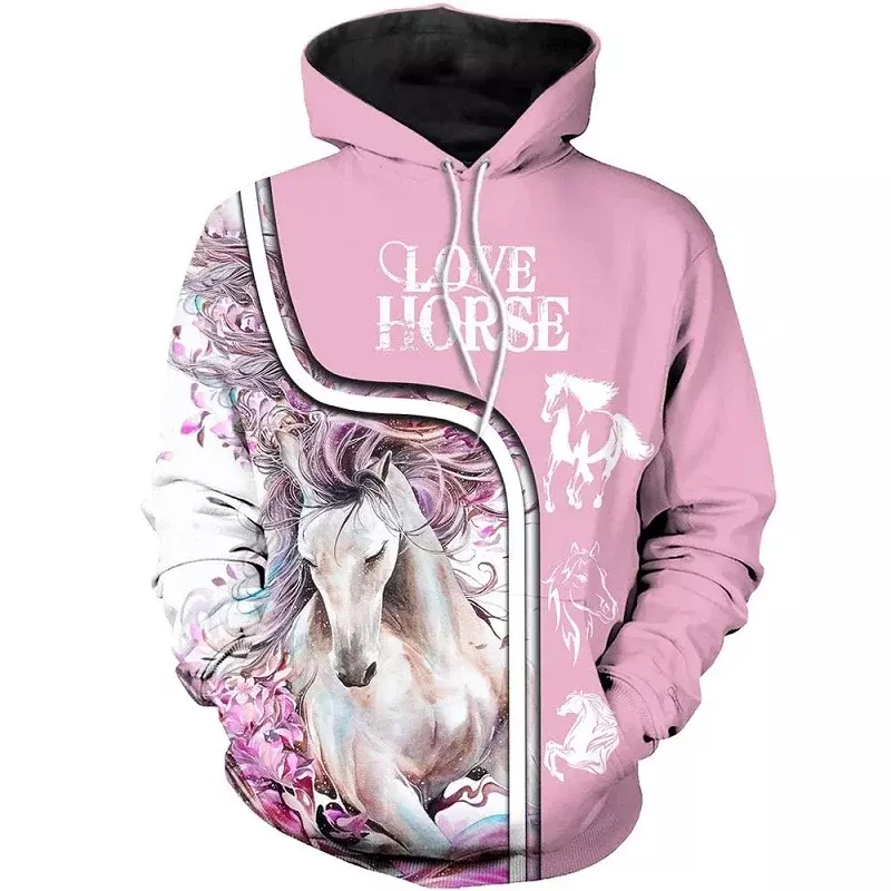 Fashion 3D Animal Printing Men's and Women's Hoodies Horse Pattern Outdoor Sweatshirts Oversized Pullover Street Hip Hop Jackets