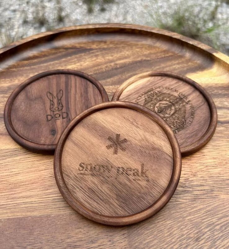 SNOW Outdoor Picnic Camping Walnut Insulated Solid Wood Coaster