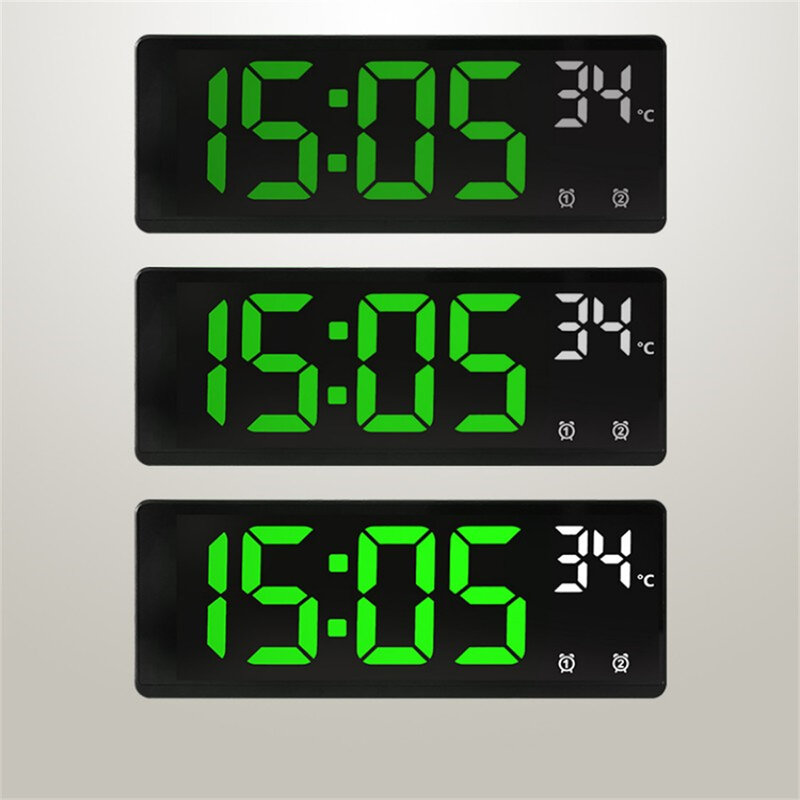 Controle de Voz Despertador Digital, Temperatura, Alarme Duplo, Snooze, Desktop, Mesa, Modo Noturno, 12, 24H, Relógio LED