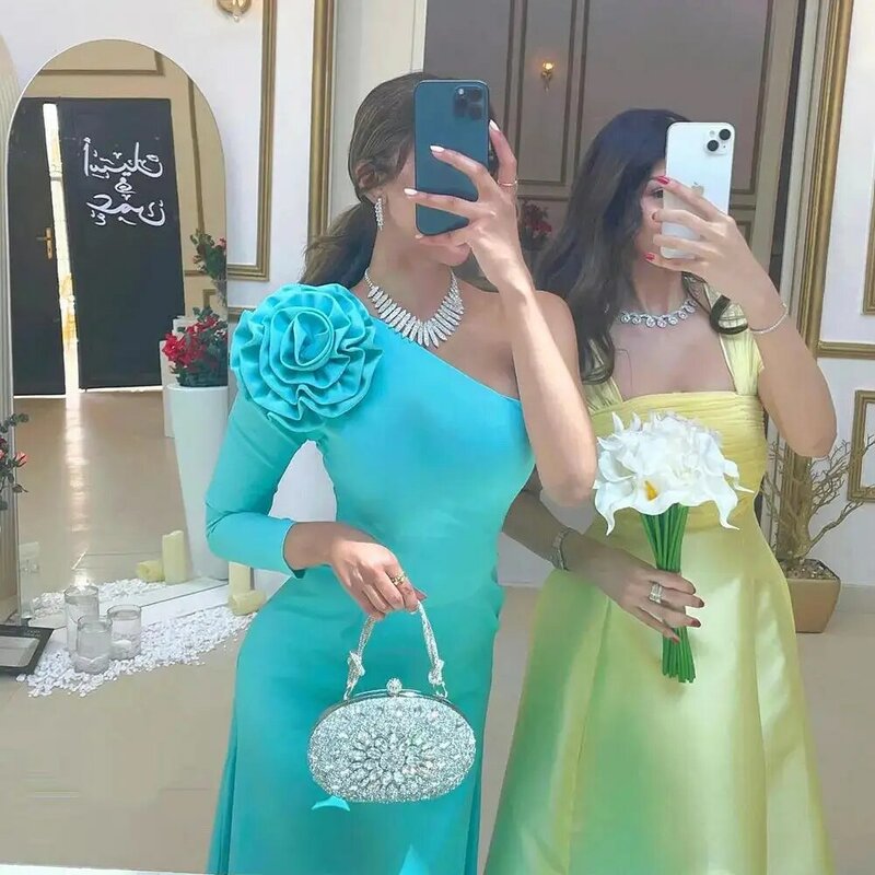 Dubái-vestido de fiesta de un hombro para mujer, traje elegante con mangas completas hasta el suelo, para noche y verano, 2024