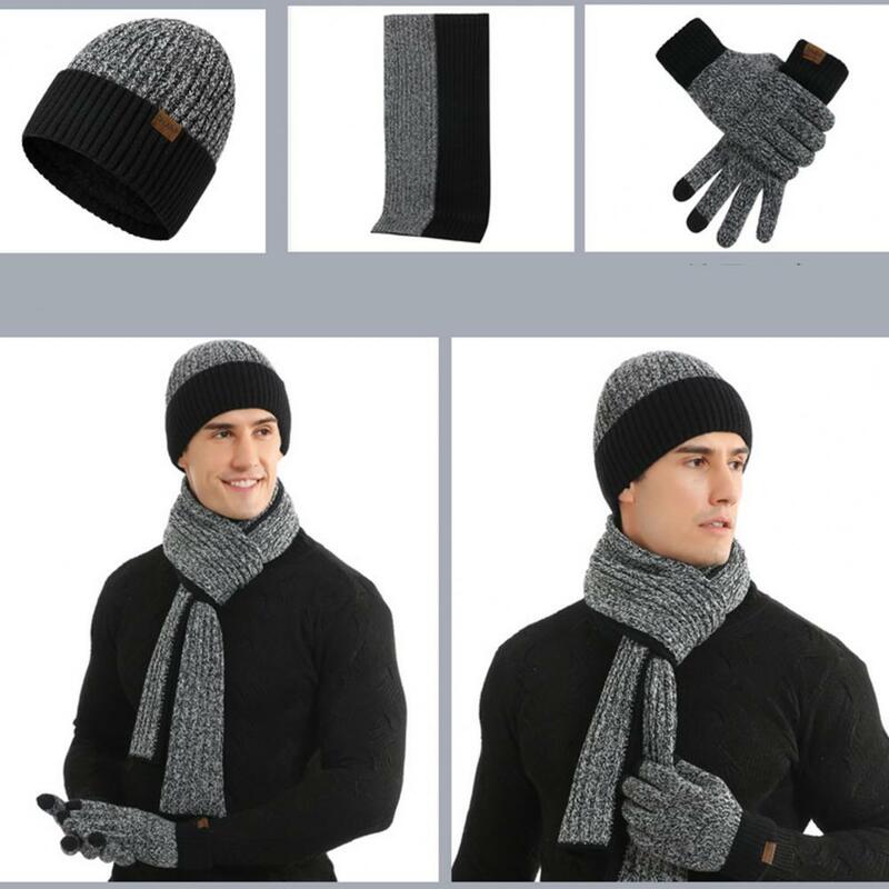 Sarung tangan syal topi, Set sarung tangan layar sentuh Ultra tebal musim dingin, topi Beanie syal panjang layar sentuh Super lembut untuk pria