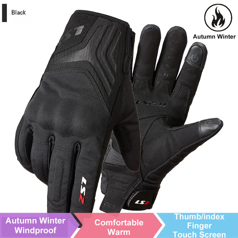 LS2 Original Motorcycle Gloves Winter Windproof Warm Wear-resistant Full Finger Motocross Riding Gloves Motorcycle Accessories