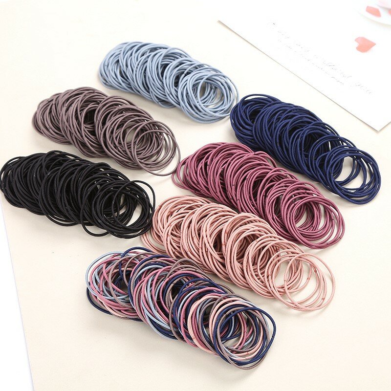 100pcs Hair Elastics Ties Band Ponytail Holders Rope Scrunchies Hoop Colet Hairband for Woman Men Girls Thin Hairstyle Accessory