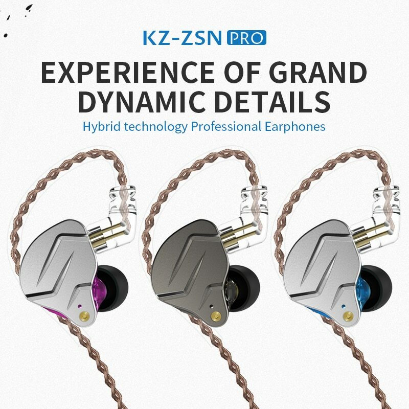 KZ ZSN PRO 하이브리드 드라이브 인이어 이어폰, HIFI 메탈 베이스 이어버드, 스포츠 음악 헤드셋 교체 가능, 1BA 1DD