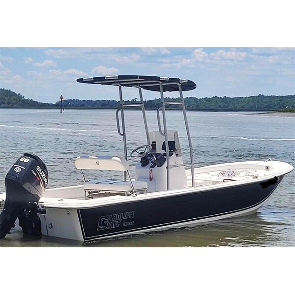 T Dolphin Pro perahu hemat, bingkai putih Aluminium, dengan kanopi hitam