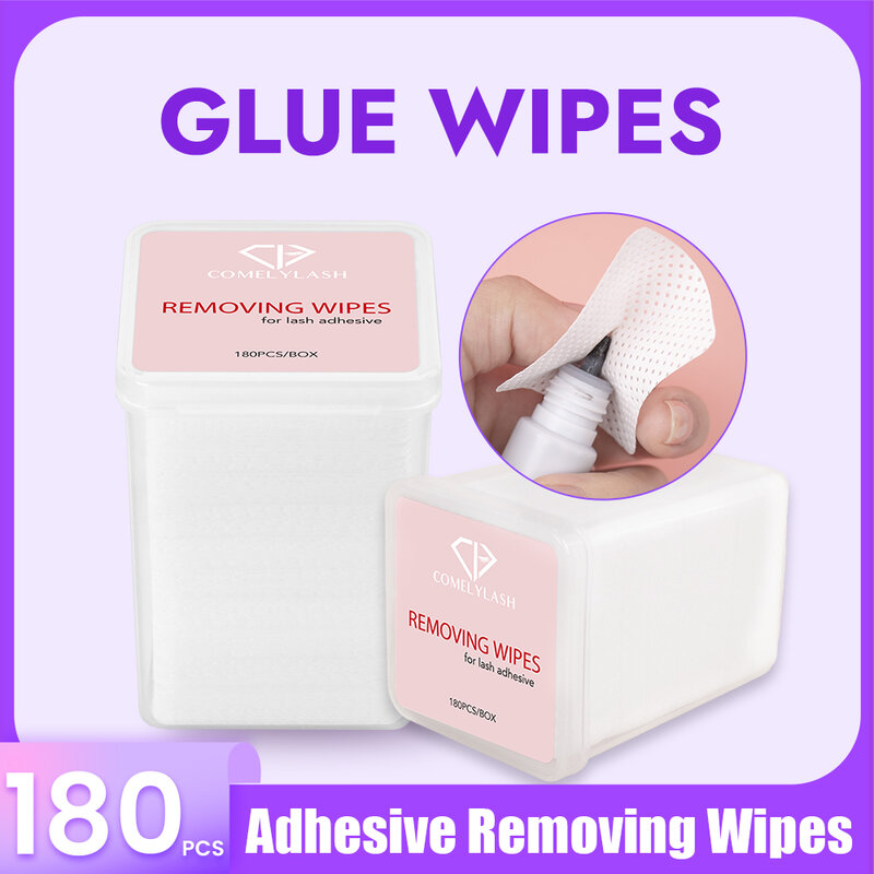Comelylash Eyelash Glue Remover Pads 180pcs Lint-Free Paper Cotton Lashes Grafting Non-woven Glue Clean Wipes Makeup Tools